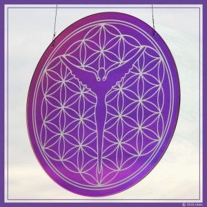 Blume des Lebens Designglas Violett Litios-Lichtkristalle